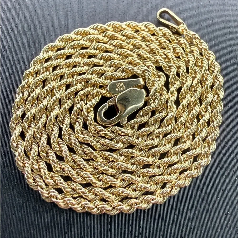 Solid 10K Italian Yellow Gold Diamond Cut Rope Chain Necklace 16 Long 1.7mm Wide